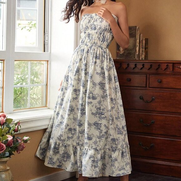 Multicolor Boho Women's Fashionable Summer Strapless Maxi Dress - Picture 1 of 8